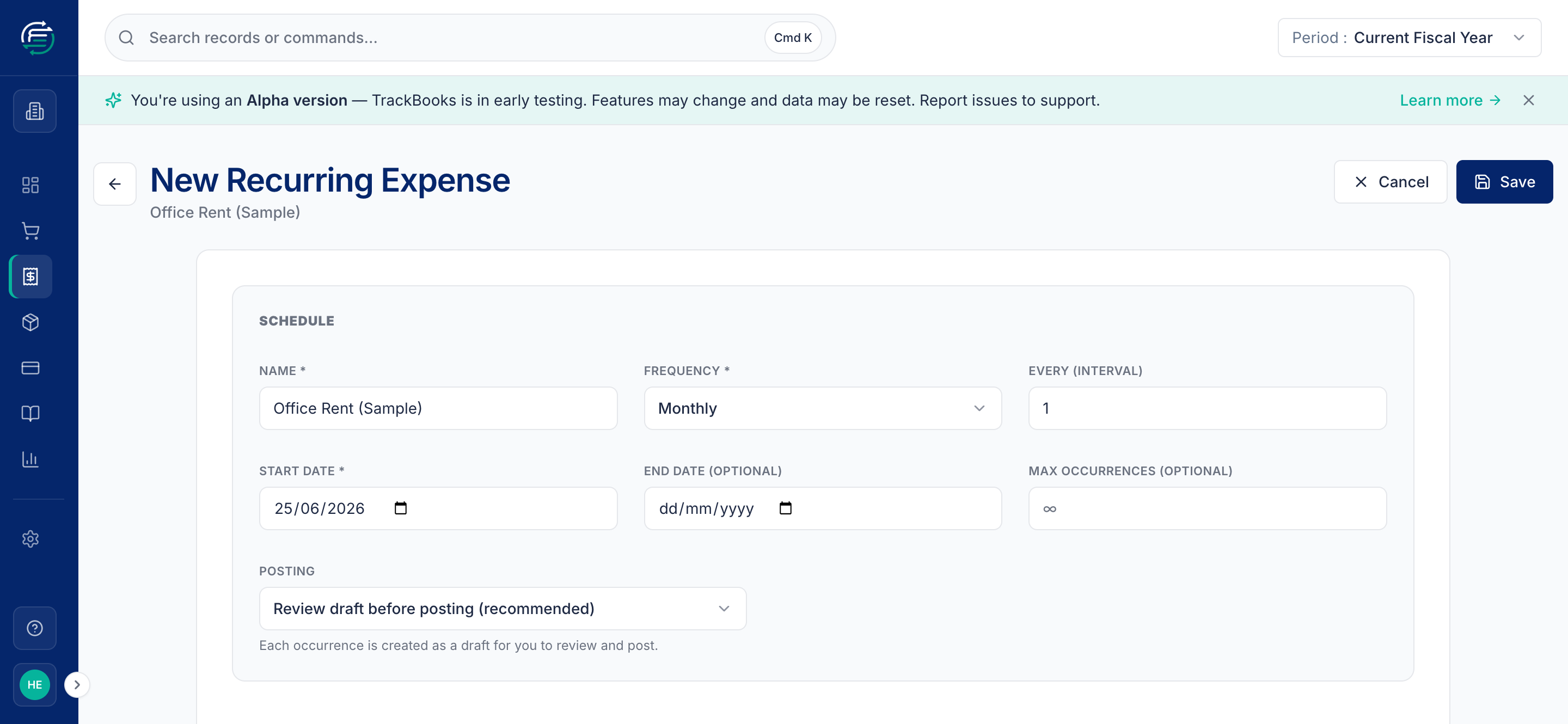 The recurring expense schedule form
