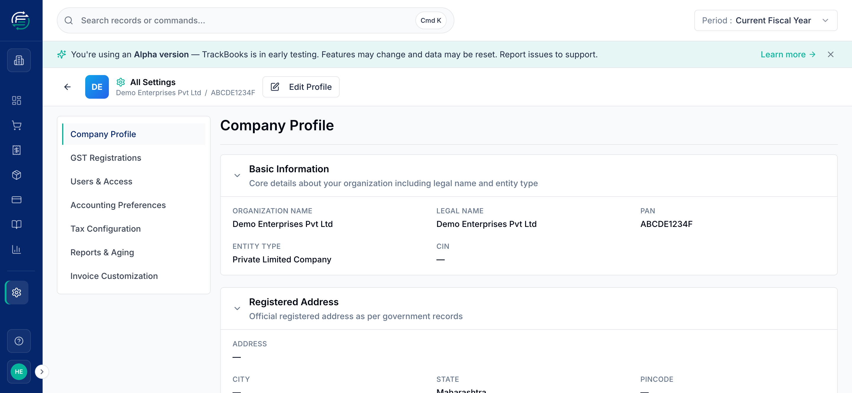 The Company Profile tab