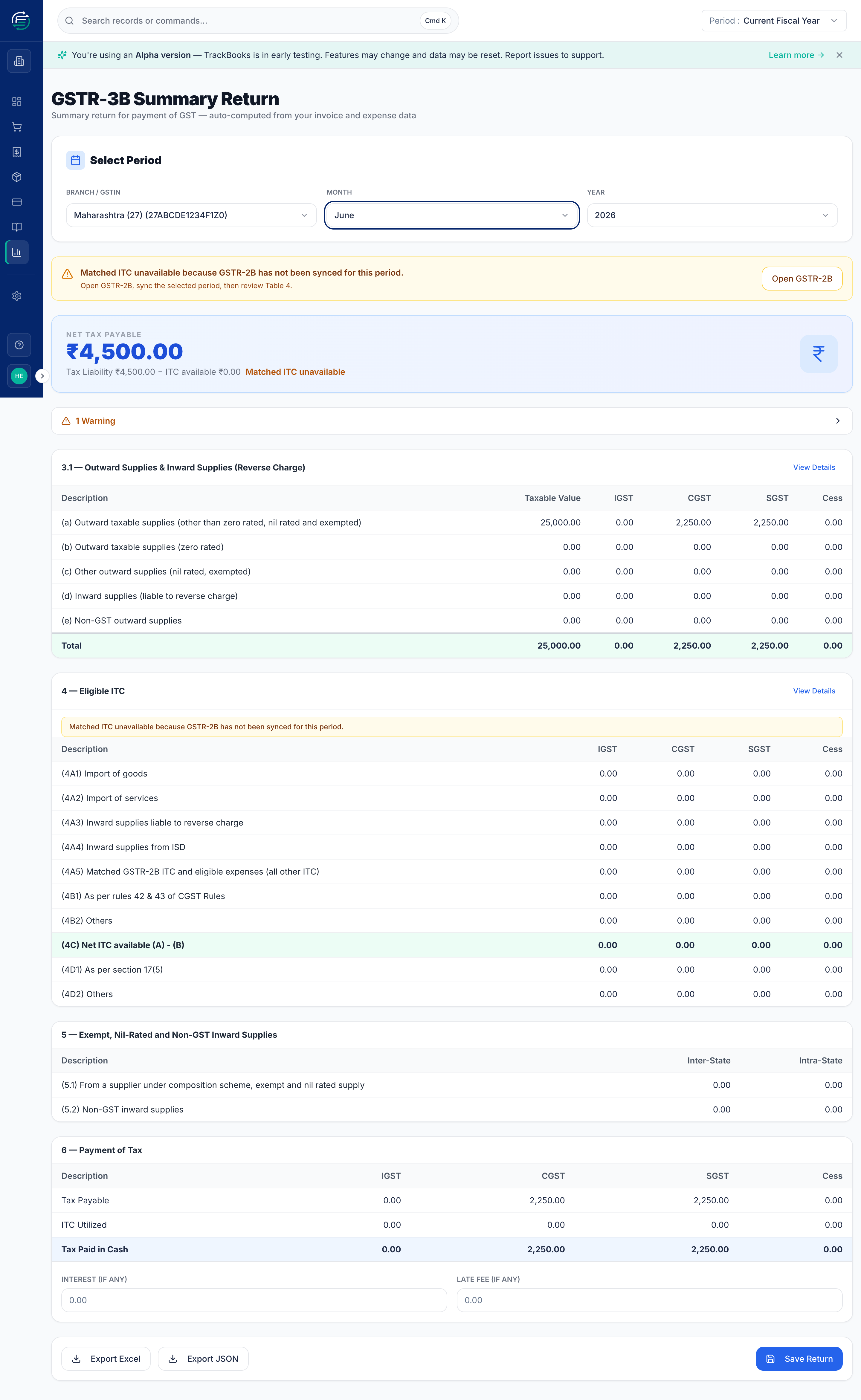 The GSTR-3B summary return with its tables