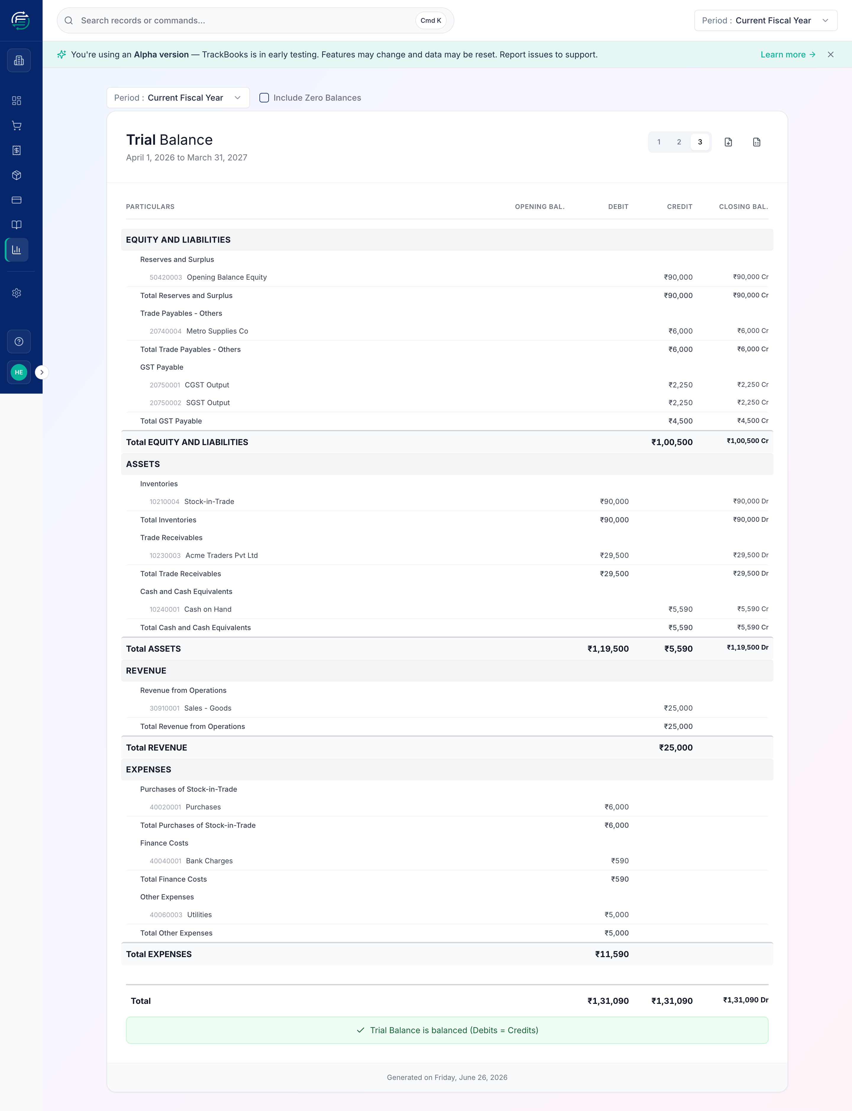 The Trial Balance report