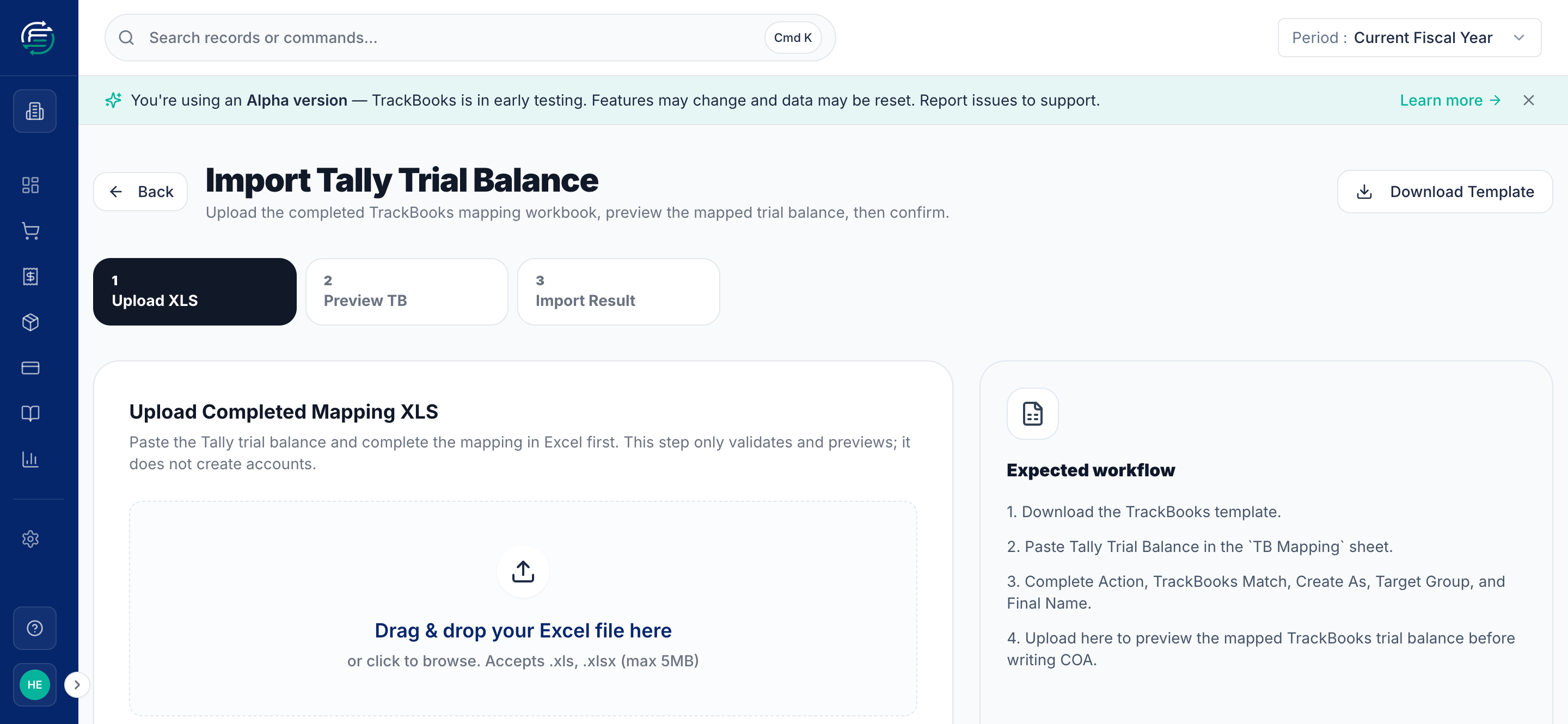 The Import Tally Trial Balance screen