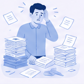 Person working through manual paperwork before TrackBooks